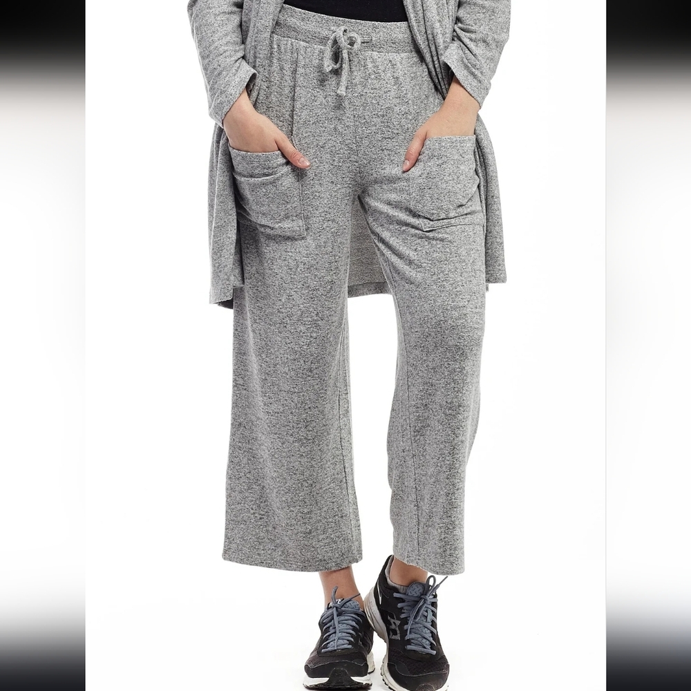 LA CERA Cashmere- like Comfort Collection Wide Leg Capri Lounge Pants Grey Cozy